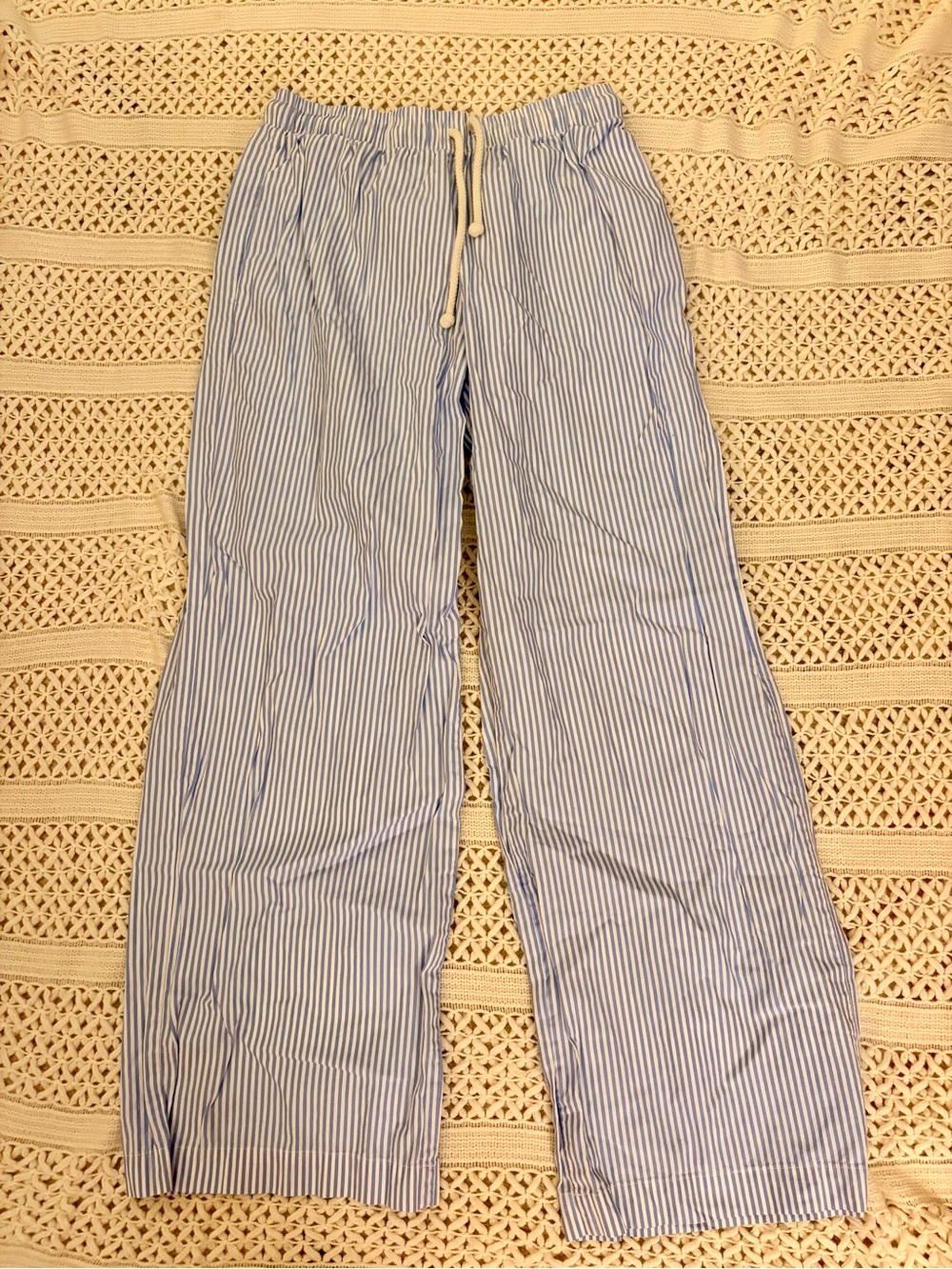 DONNI 100% Cotton Blue White Striped Pop Drawstring Pants Medium - Picture 2 of 6